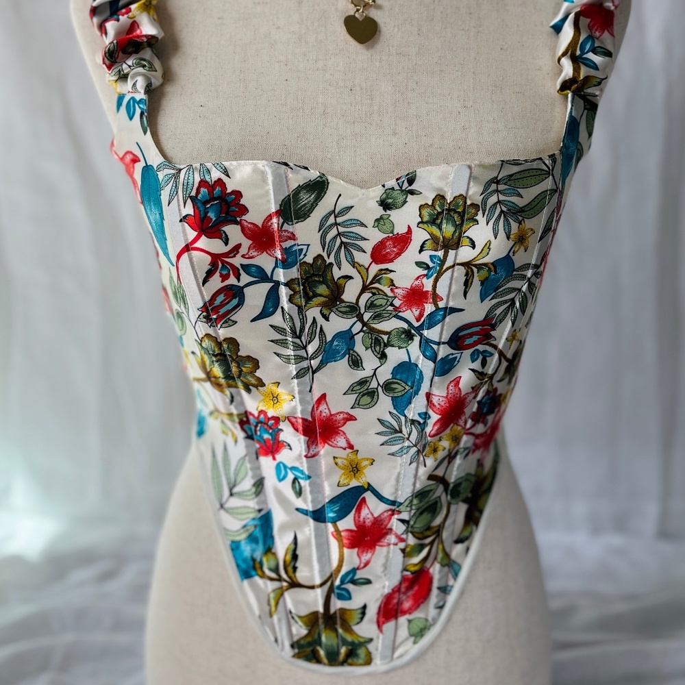White Silk Corset Top - Handmade Floral Corset for Women